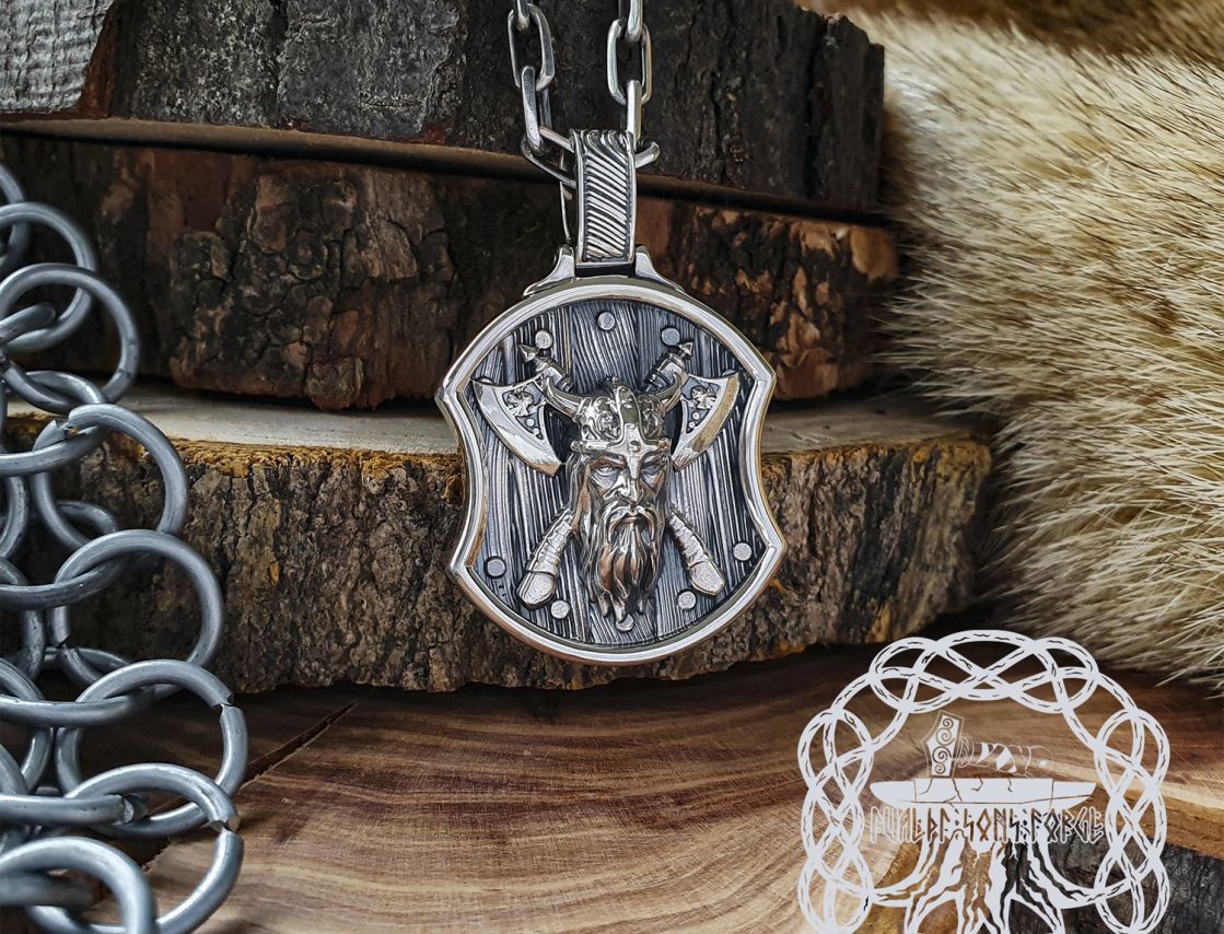 Handmade Sterling Silver Berserker Pendant. Viking Shield Necklace.