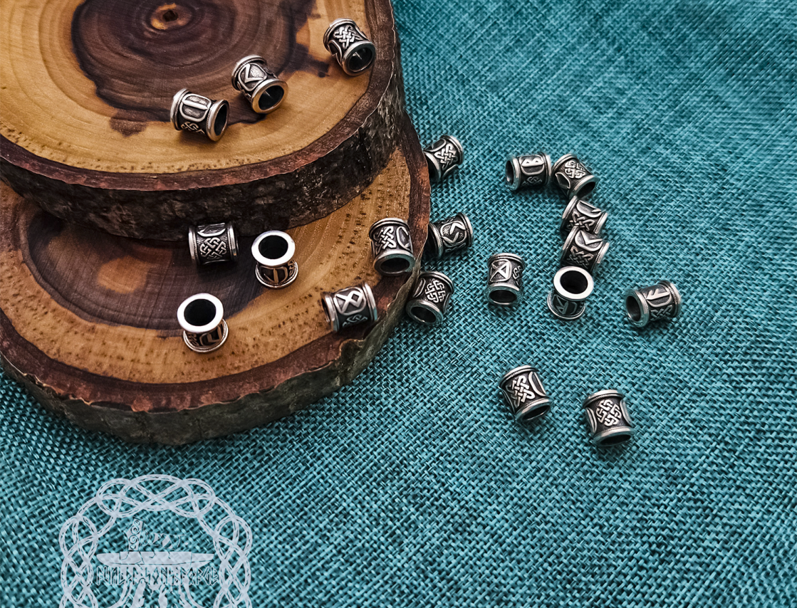 Handmade Sterling Silver Viking Rune Set. Norse Jewelry Beads.