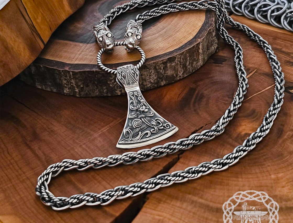 Mammen Style Viking Axe Pendant. Sterling Silver Norse Jewelry.