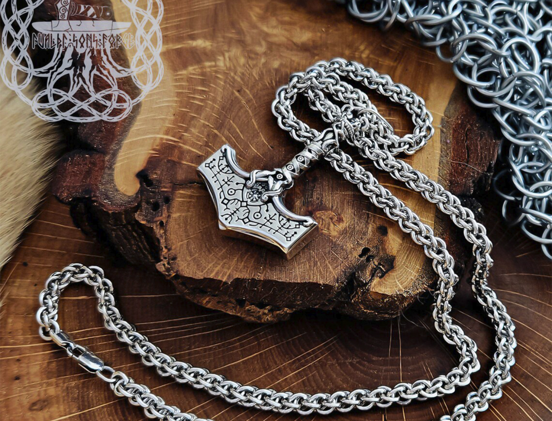 God of War Mjolnir Pendant. Sterling Silver Kratos Thor Hammer Necklace. Handmade Viking Jewelry.