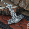 Sterling Silver Viking Mjolnir Necklace. Thor Hammer Pendant with Triskele.
