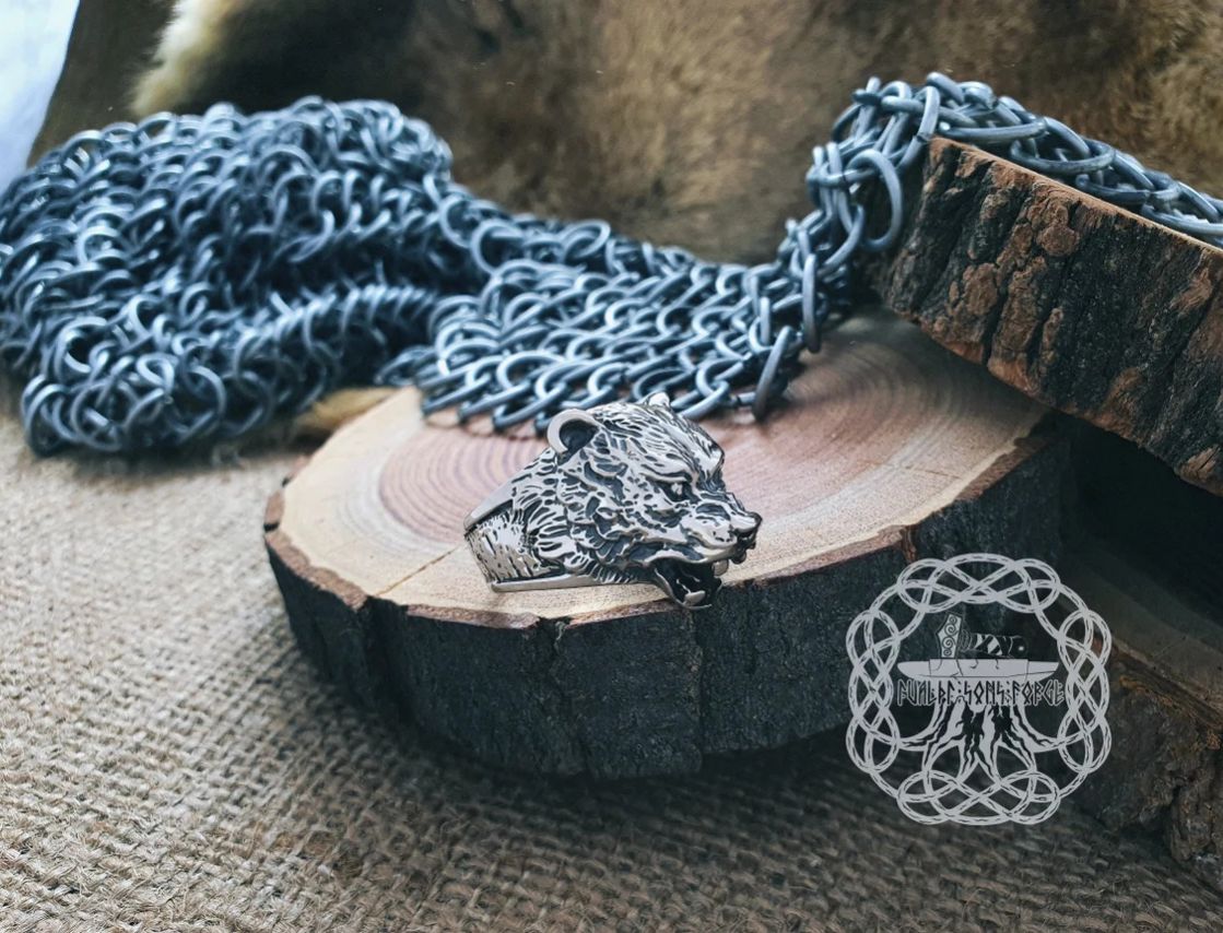 Handmade Sterling Silver Bear Ring. Viking Biker Animal Jewelry.