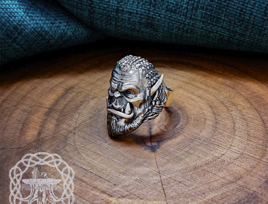 Sterling Silver Orc Durotan Ring. Handmade World of Warcraft Jewelry.