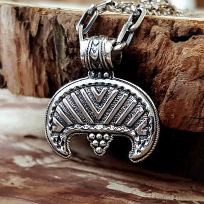 Handmade Sterling Silver Viking Lunula Pendant. Womens Amulet Necklace.