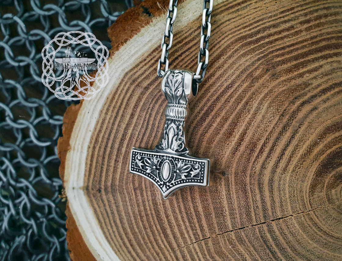 Viking Thor Hammer Necklace. Sterling Silver Mjolnir Pendant.