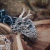 Sterling Silver Dragon Ring with Horns. Handmade Fantasy Jewelry.