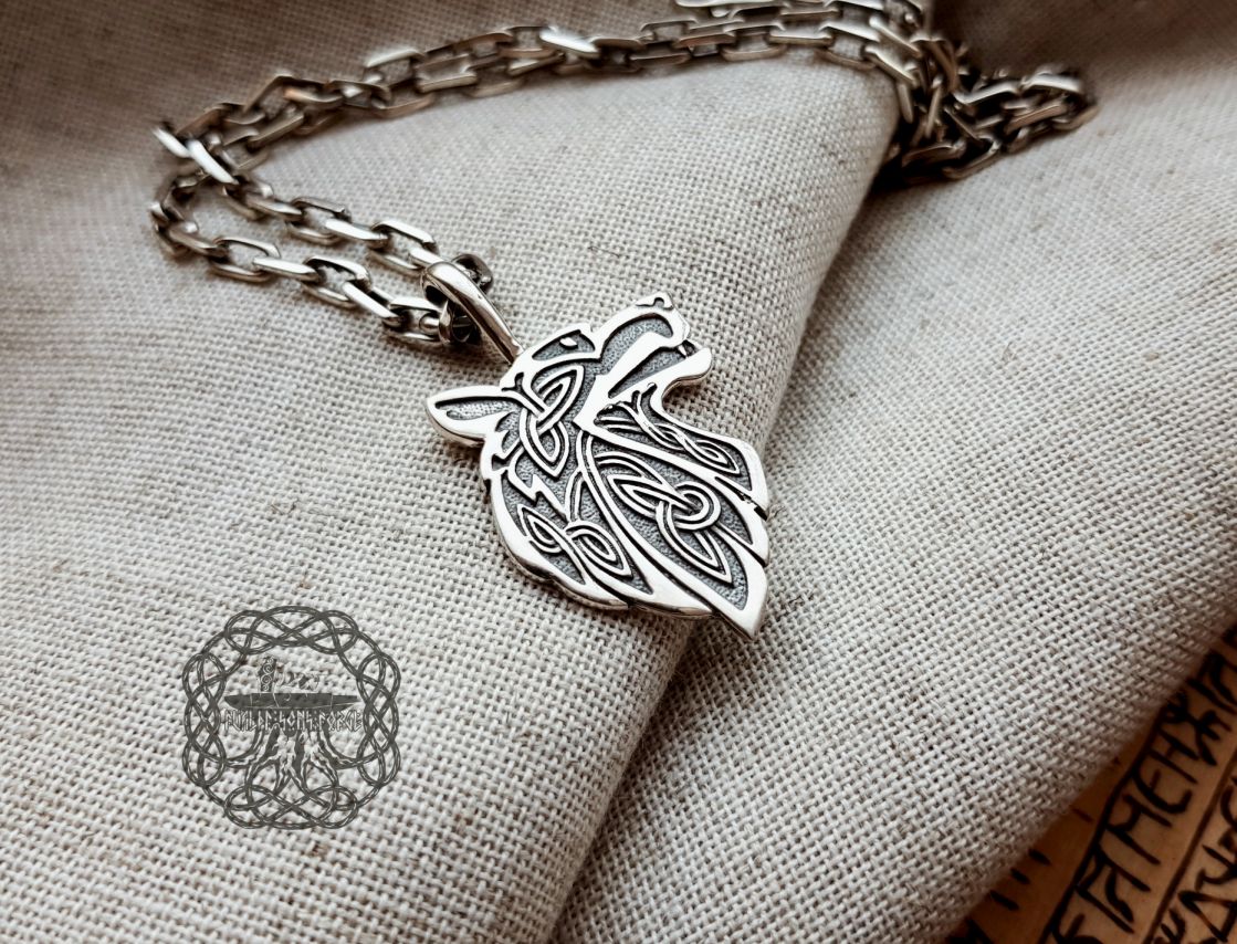Handmade Sterling Silver Celtic Wolf Necklace. Detailed Animal Design.