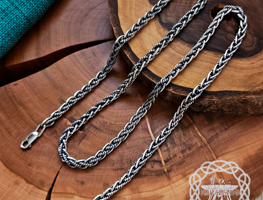 Sterling Silver Filigree Viking Chain. Handmade Norse Necklace.