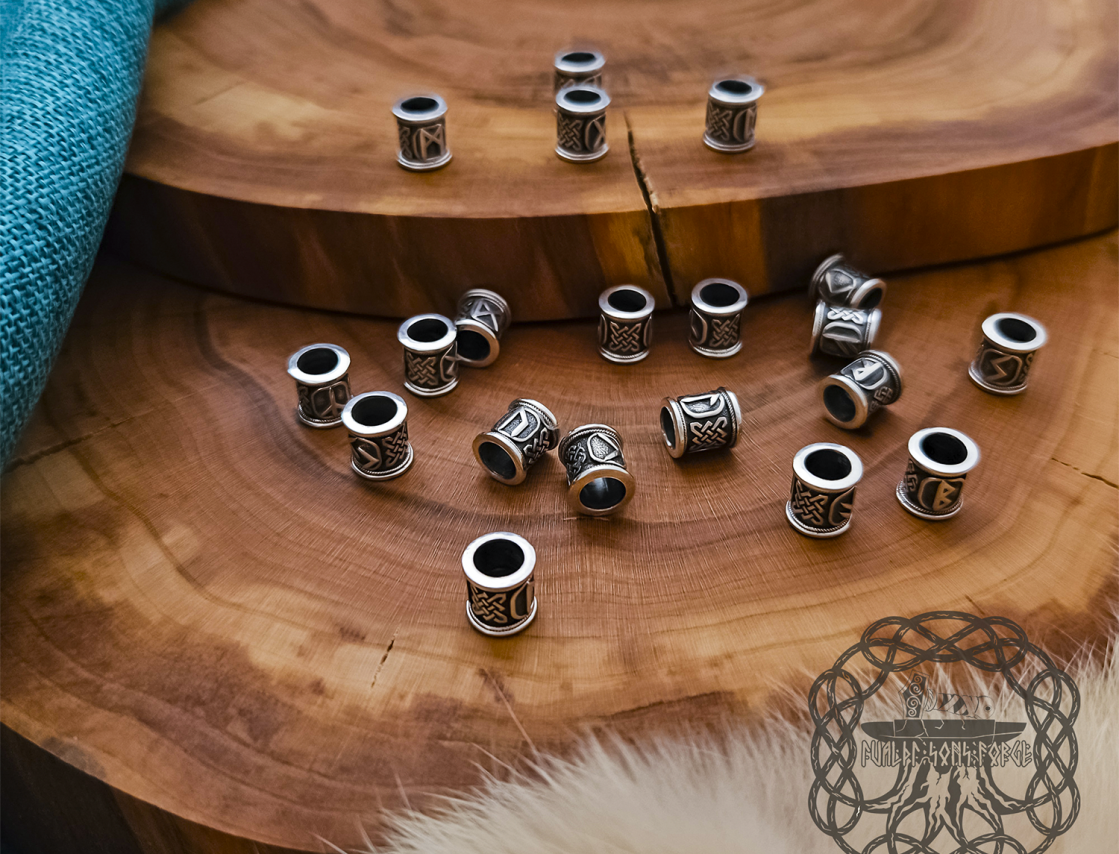 Handmade Sterling Silver Viking Rune Set. Norse Jewelry Beads.