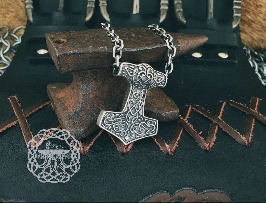Norse Viking Mjolnir Pendant. Sterling Silver Thor Hammer Necklace.