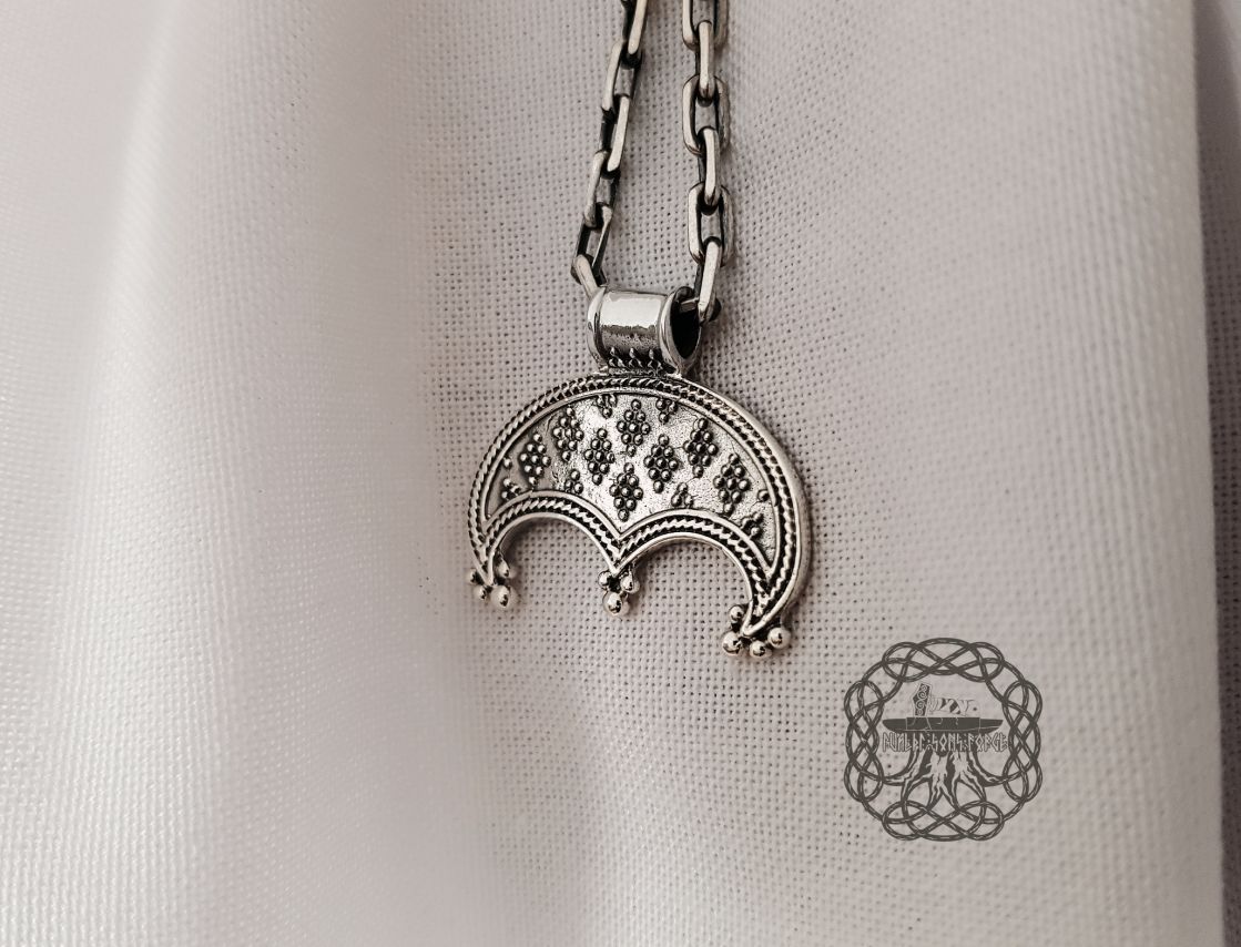 Handmade Sterling Silver Viking Lunula Pendant. Norse Amulet Necklace.