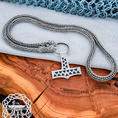 Sterling Silver Wolf Head Viking Chain. Handmade Authentic Jewelry Necklace.