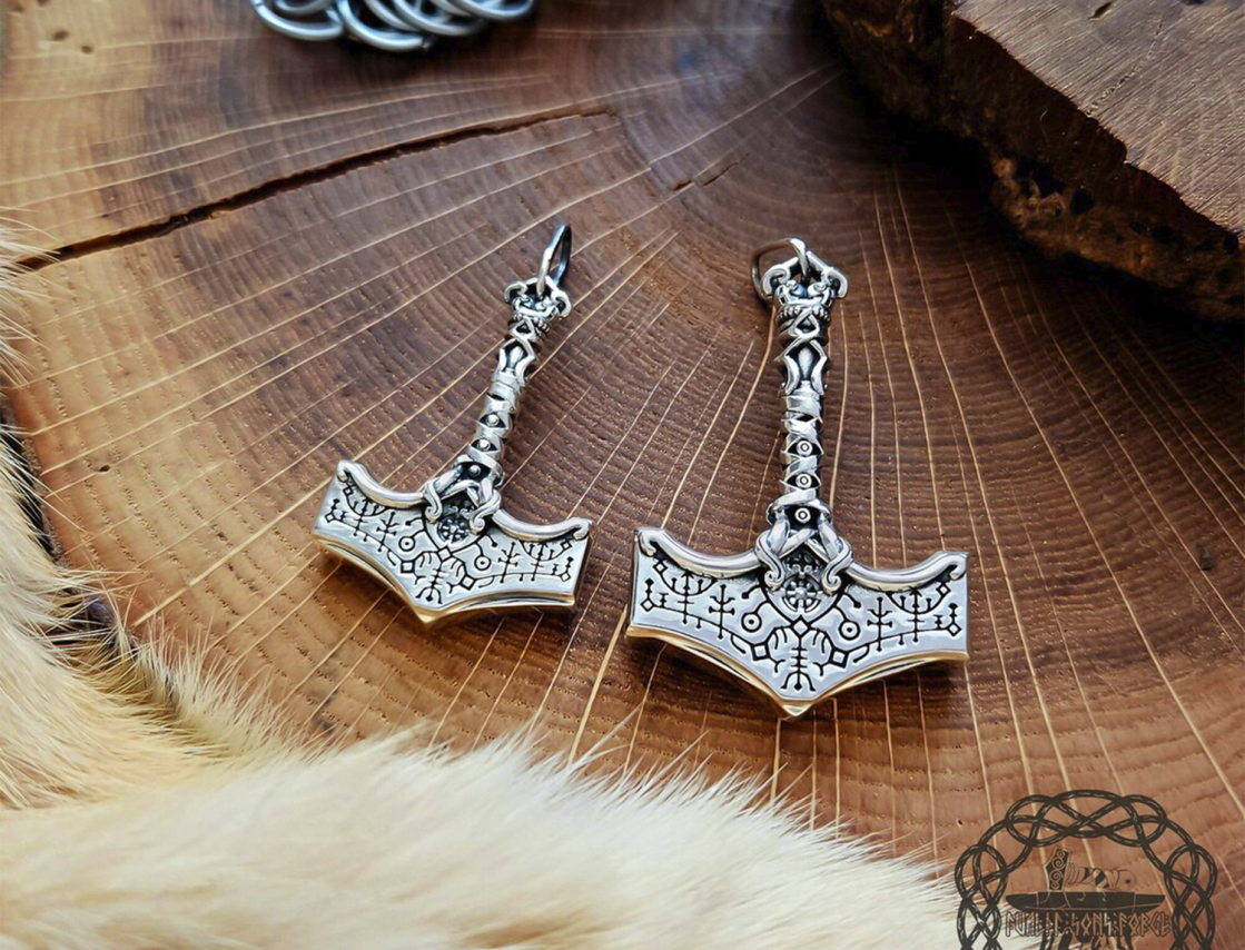 God of War Mjolnir Pendant. Sterling Silver Kratos Thor Hammer Necklace. Handmade Viking Jewelry.