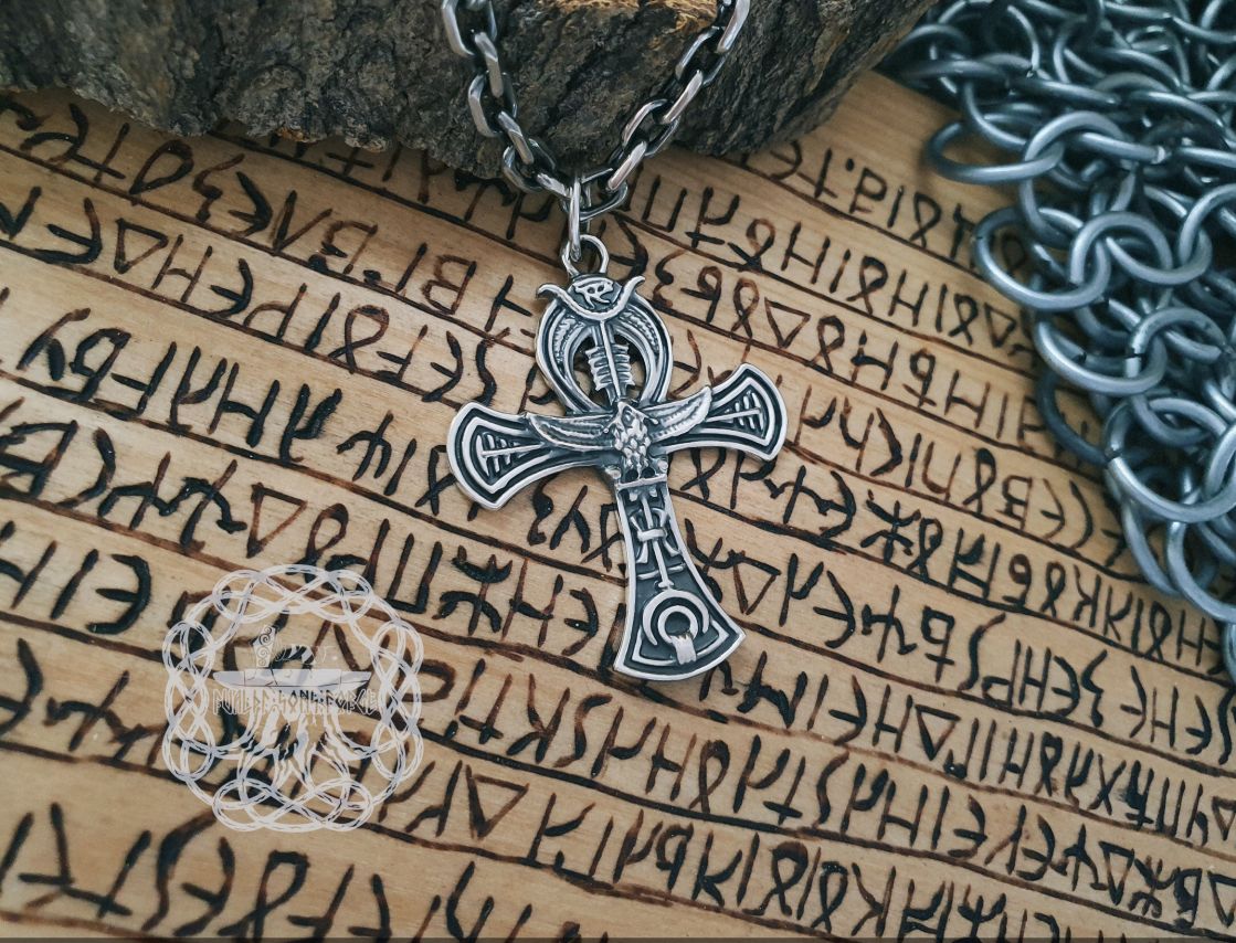 Handmade Sterling Silver Ankh Cross Pendant. Egyptian Jewelry Necklace.