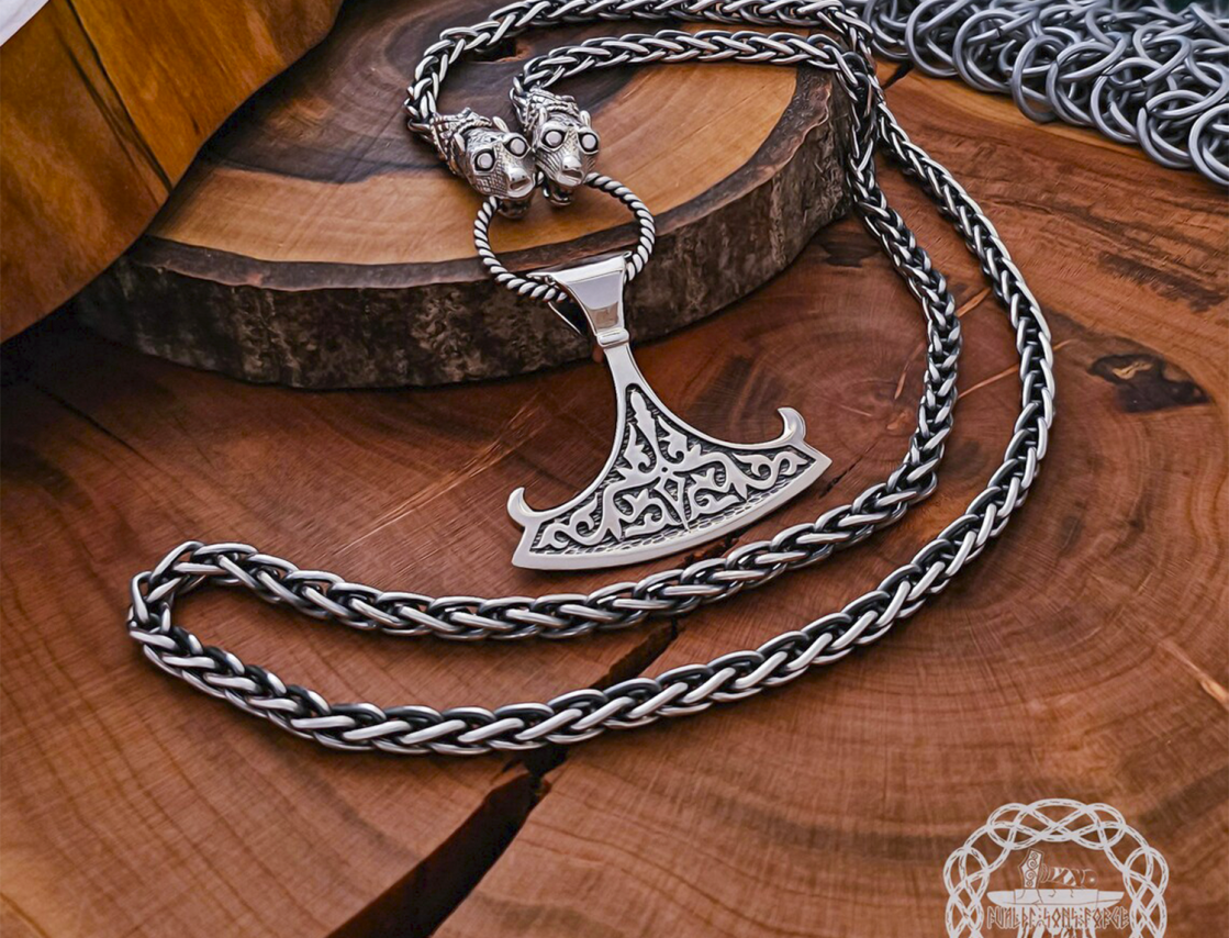 Sterling Silver Perun Replica Pendant. Norse Viking Axe Necklace.