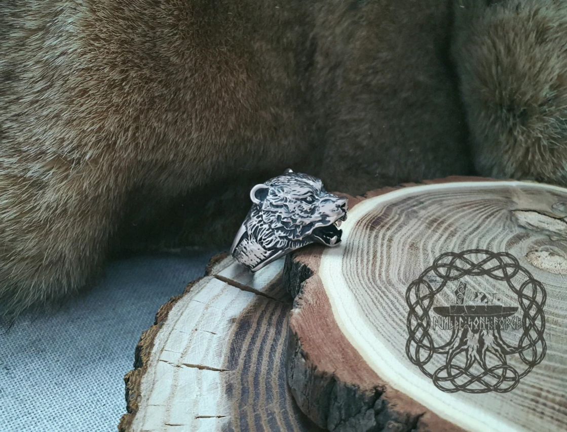 Handmade Sterling Silver Bear Ring. Viking Biker Animal Jewelry.