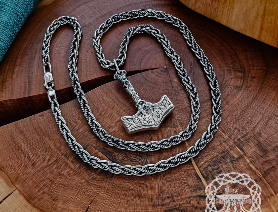 God of War Mjolnir Pendant. Sterling Silver Kratos Thor Hammer Necklace. Handmade Viking Jewelry.