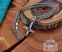 Handmade Olaf cross mjolnir pendant. Sterling silver Thor hammer replica from Iceland.