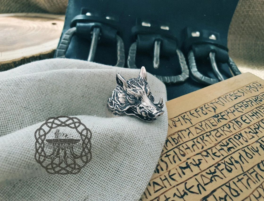 Handmade Sterling Silver Wild Boar Ring. Norse Animal Jewelry.