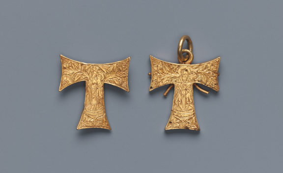 Pendant Capsule in the Form of a Tau Cross, with the Trinity and the Virgin and Child