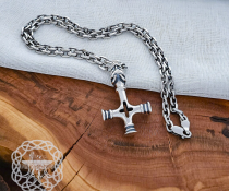 Handmade Olaf cross mjolnir pendant. Sterling silver Thor hammer replica from Iceland.