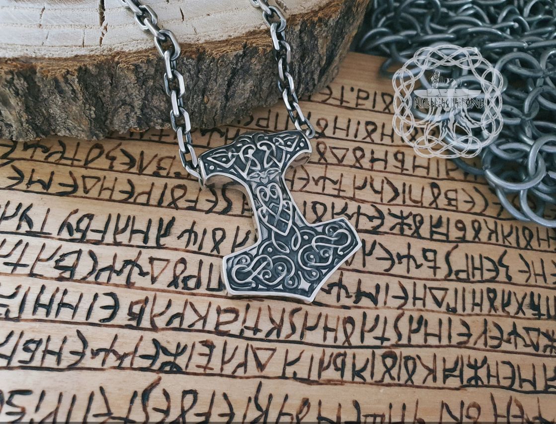 Norse Viking Mjolnir Pendant. Sterling Silver Thor Hammer Necklace.