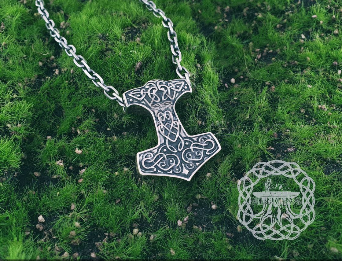 Norse Viking Mjolnir Pendant. Sterling Silver Thor Hammer Necklace.
