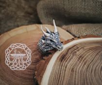 Sterling Silver Dragon Ring with Horns. Handmade Fantasy Jewelry.