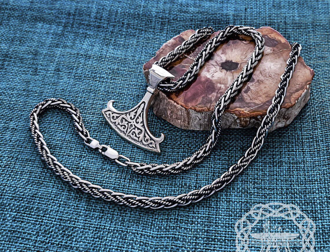 Sterling Silver Perun Replica Pendant. Norse Viking Axe Necklace.