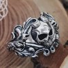 Sterling Silver Floral Skull Ring. Edgy Handmade Biker Jewelry.
