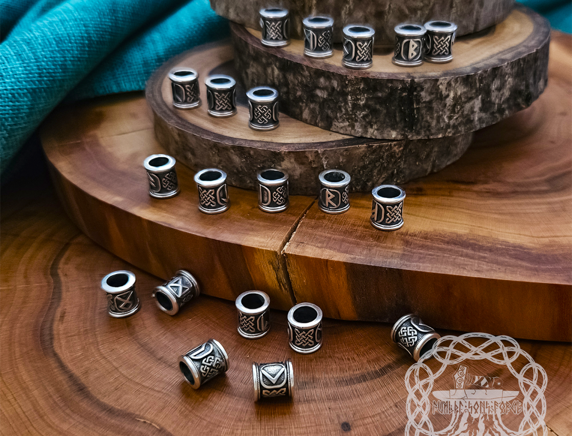 Handmade Sterling Silver Viking Rune Set. Norse Jewelry Beads.