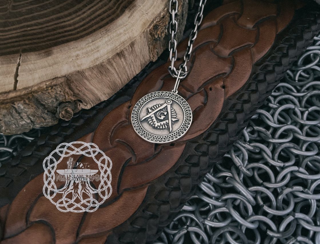Handmade Sterling Silver Masonic Necklace. Handcrafted Square and Compasses Pendant.