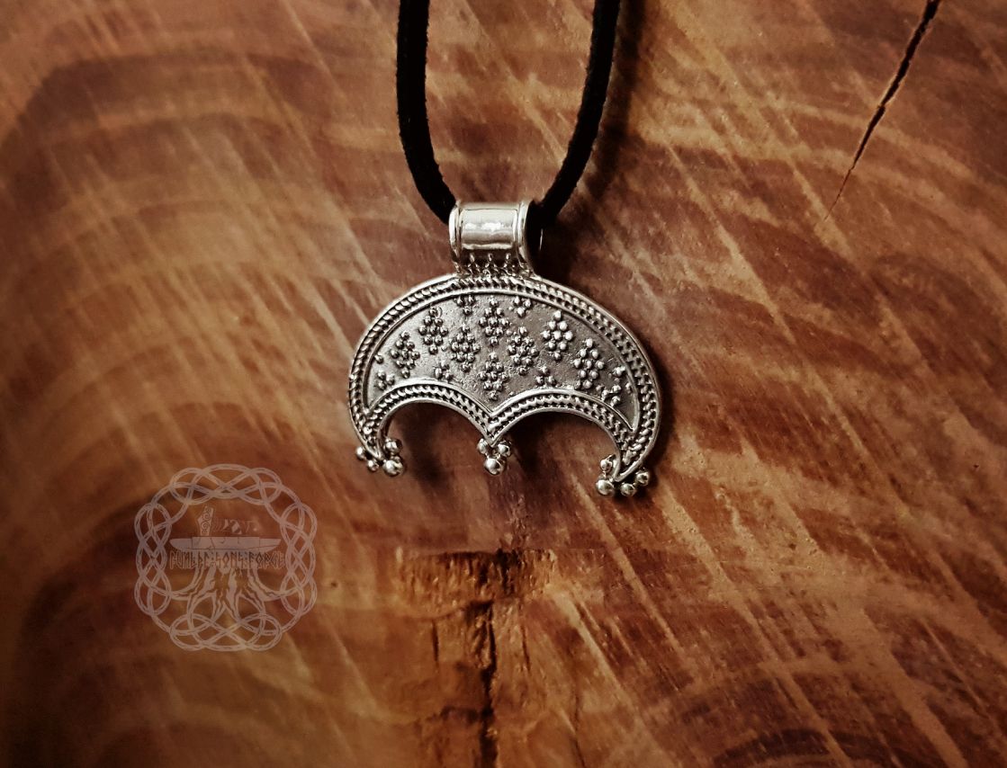 Handmade Sterling Silver Viking Lunula Pendant. Norse Amulet Necklace.