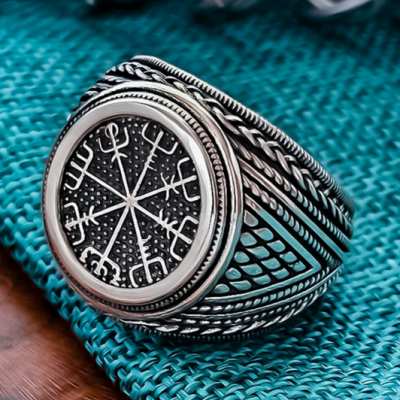 Sterling Silver Vegvisir Ring. Artisan Handmade Viking Compass Design.