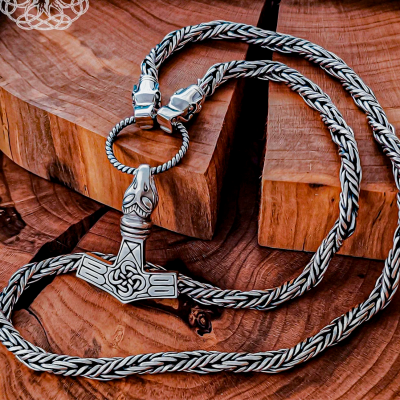 Sterling Silver Wolf Head Viking Gotland Replica Chain