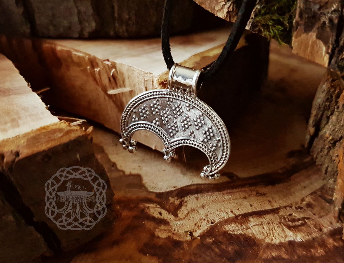 Handmade Sterling Silver Viking Lunula Pendant. Norse Amulet Necklace.