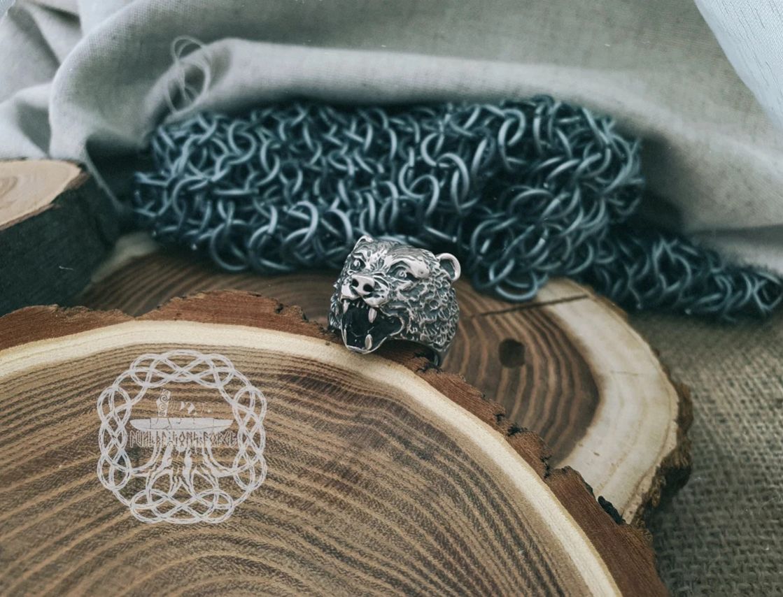 Handmade Sterling Silver Bear Ring. Viking Biker Animal Jewelry.
