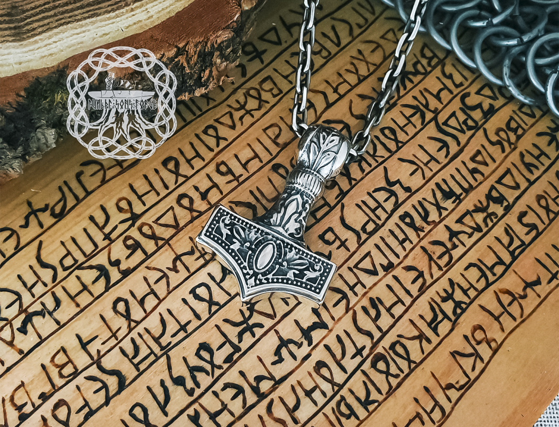Viking Thor Hammer Necklace. Sterling Silver Mjolnir Pendant.