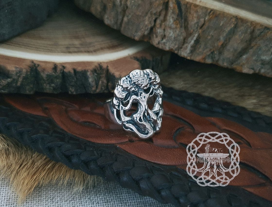 Handcrafted Sterling Silver Yggdrasil Ring. Norse Viking Jewelry.
