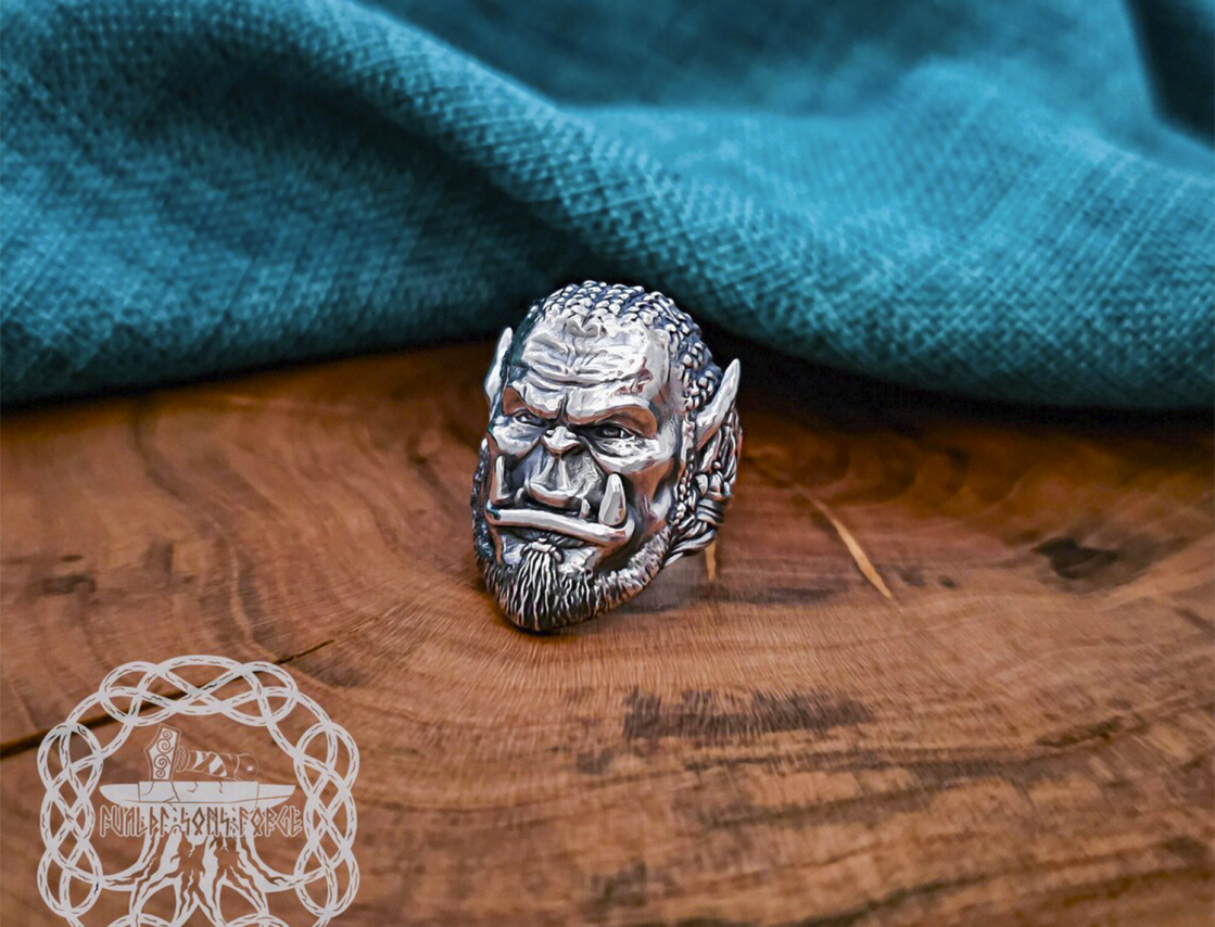 Sterling Silver Orc Durotan Ring. Handmade World of Warcraft Jewelry.
