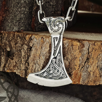 Sterling Silver Norse Pendant. Viking Axe Jewelry.