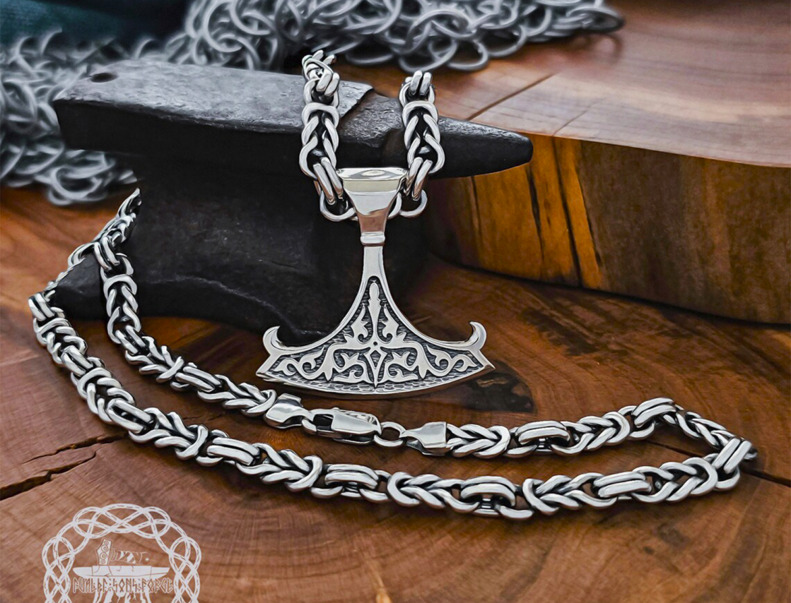 Sterling Silver Perun Replica Pendant. Norse Viking Axe Necklace.