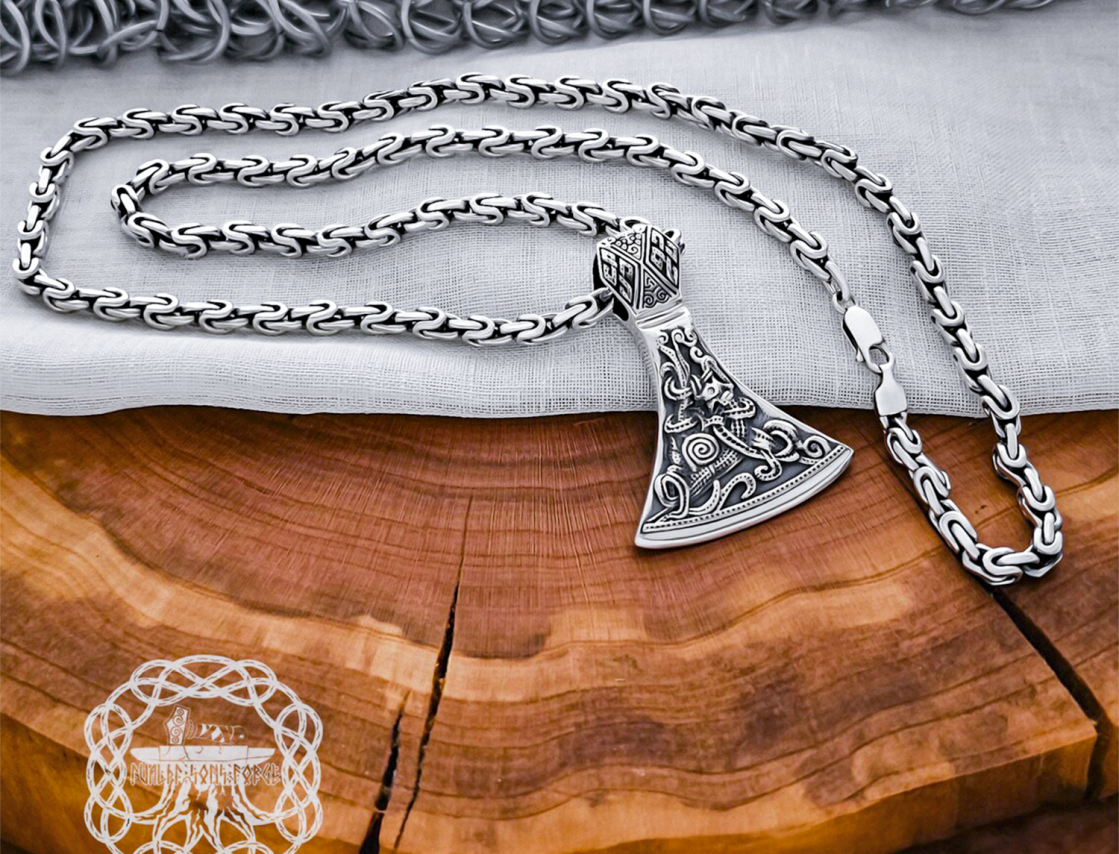 Mammen Style Viking Axe Pendant. Sterling Silver Norse Jewelry.