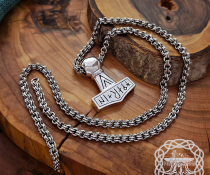 Sterling Silver Runic Thor Hammer Pendant With Valknut. Handmade Mjolnir replica from Kobelev.