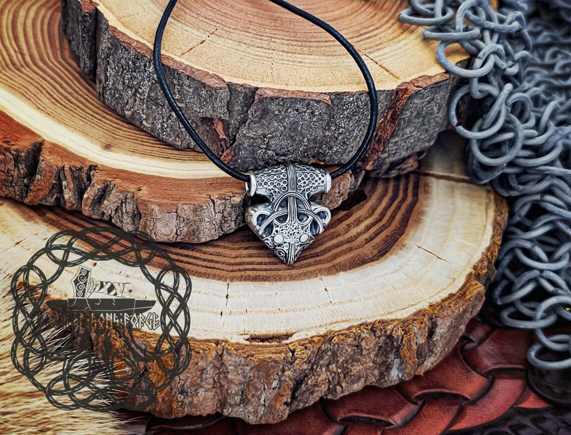 Sterling Silver Sigtuna Mjolnir Viking Necklace. Raven Head Thor Hammer Pendant.