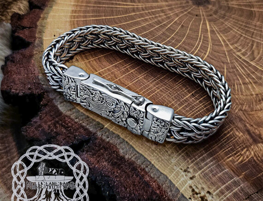 Mammen Style Viking Arm Ring. Handcrafted Sterling Silver Bracelet Inspired by Cammin Casket.