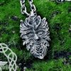 Sterling Silver Green Man Pendant. Handmade Celtic Necklace.