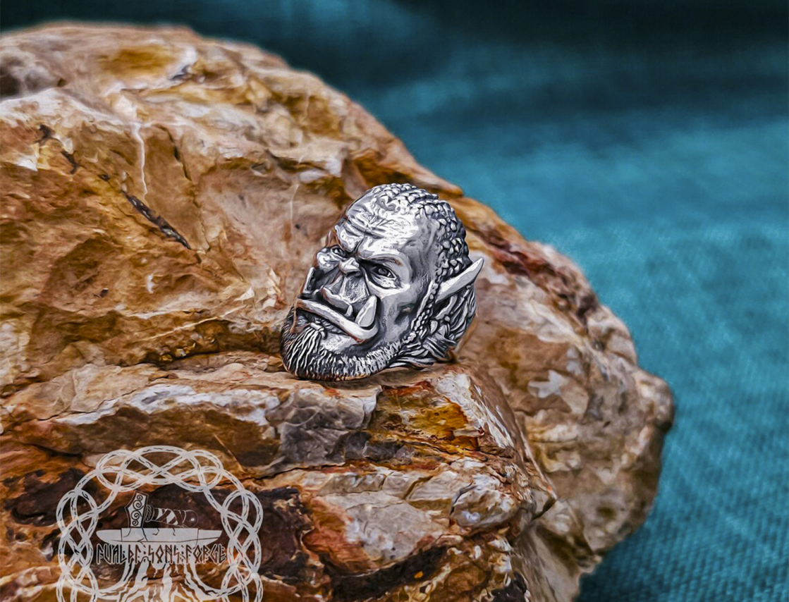 Sterling Silver Orc Durotan Ring. Handmade World of Warcraft Jewelry.