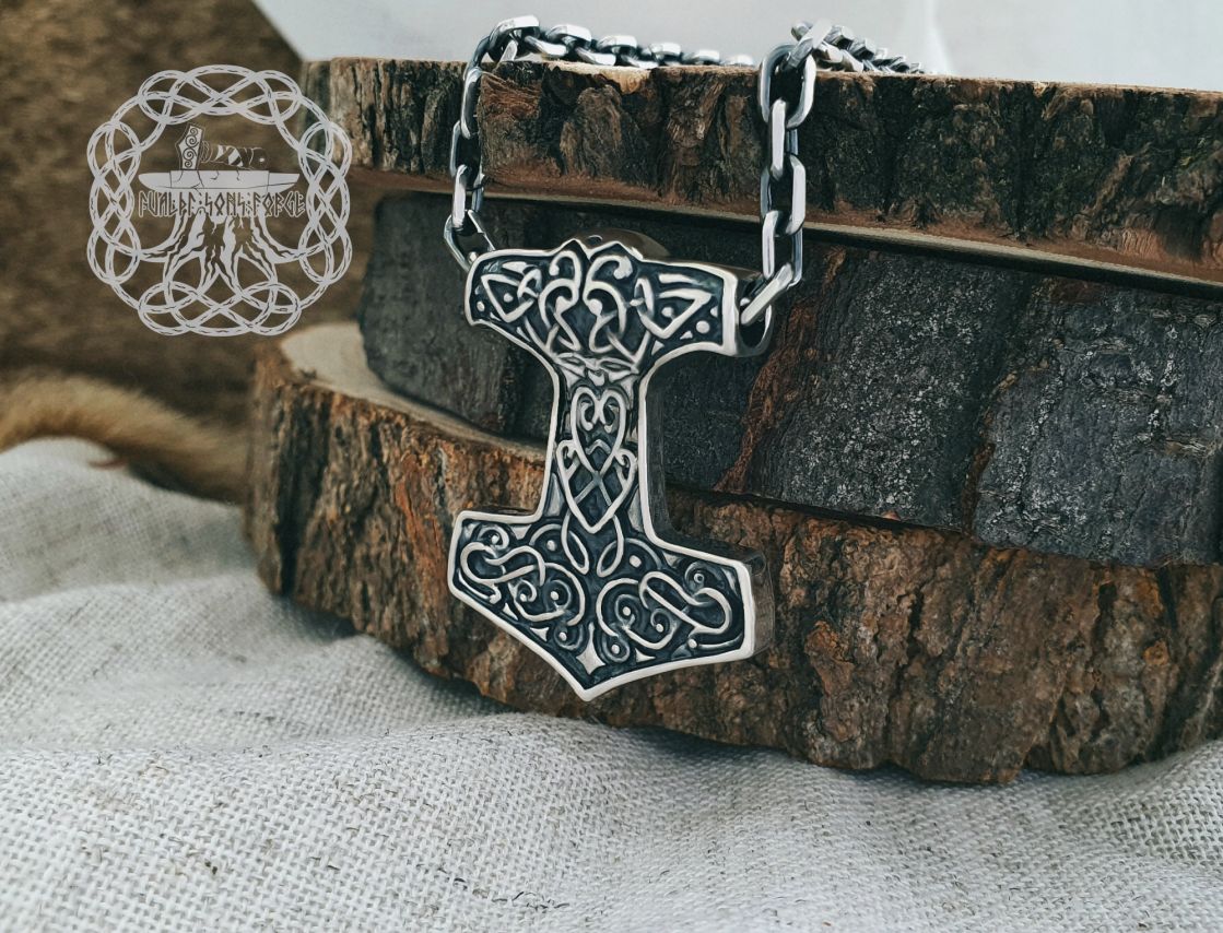 Norse Viking Mjolnir Pendant. Sterling Silver Thor Hammer Necklace.