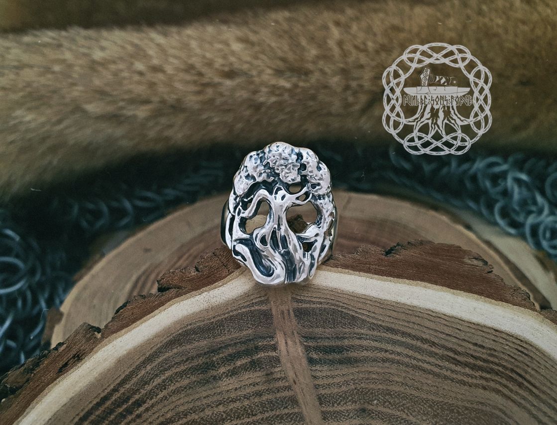 Handcrafted Sterling Silver Yggdrasil Ring. Norse Viking Jewelry.